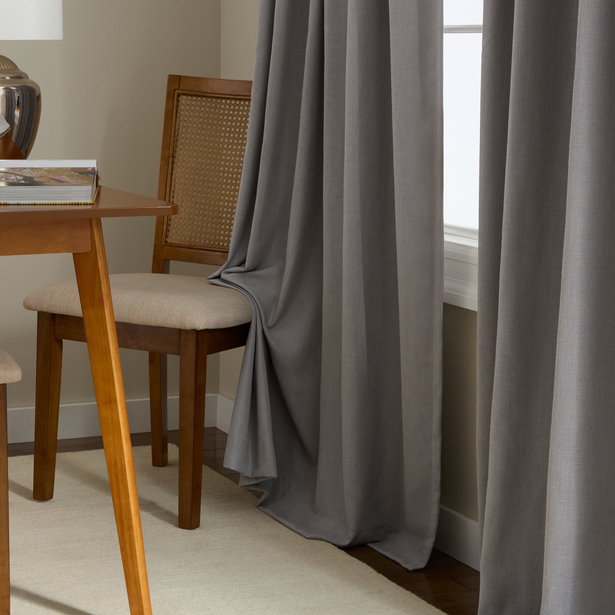 TOWN & COUNTRY LUXE Davos Solid Linen Texture Indoor Curtains, 100% Blackout with Energy Efficient Lining, Back Tab/Rod Pocket Top, 2-Pack Set, Grey, 50"x96"