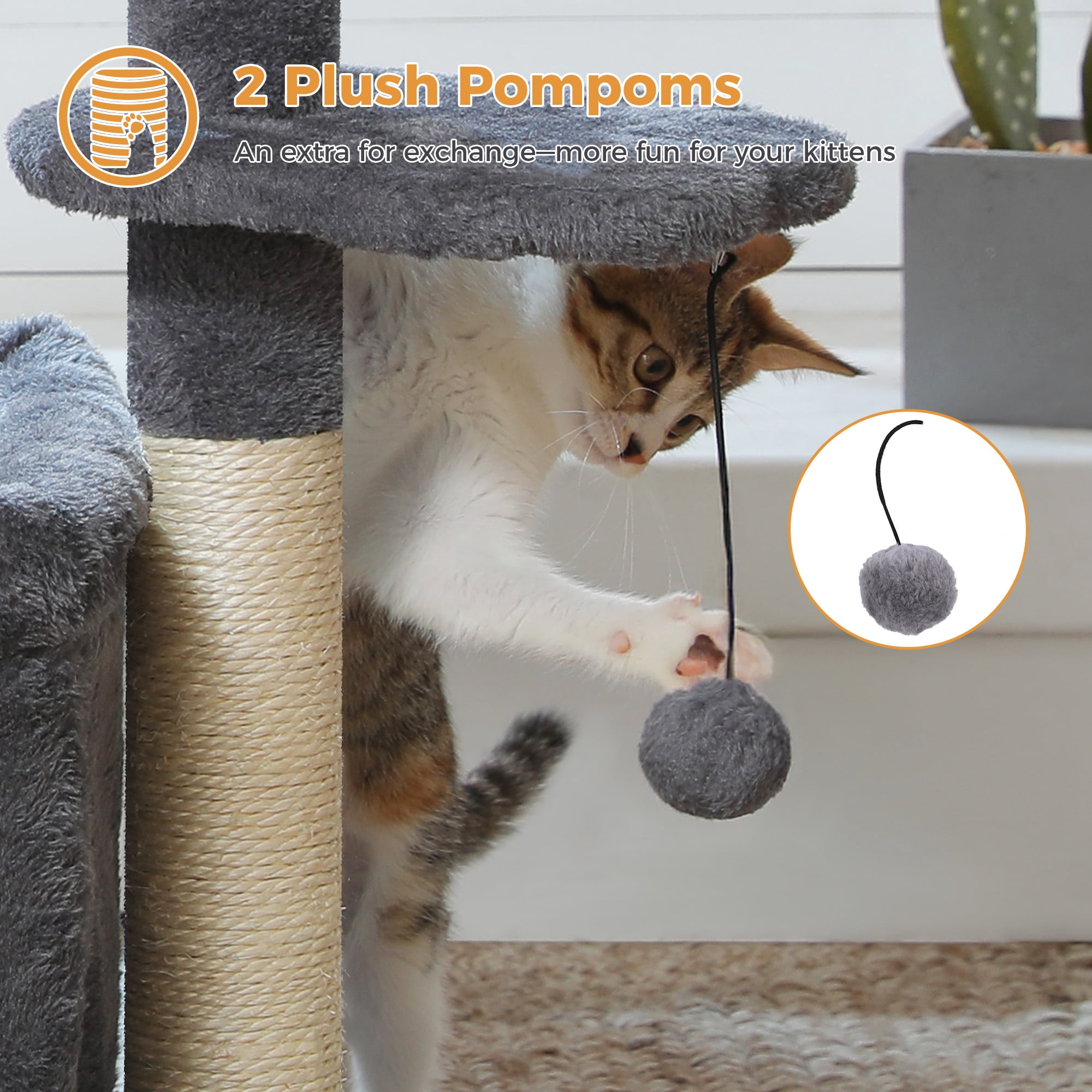 PAWZ Road 27" Cat Tree Tower with Large Perch, Scratching Posts, Cat Condo for Medium Cats, Dark Gray