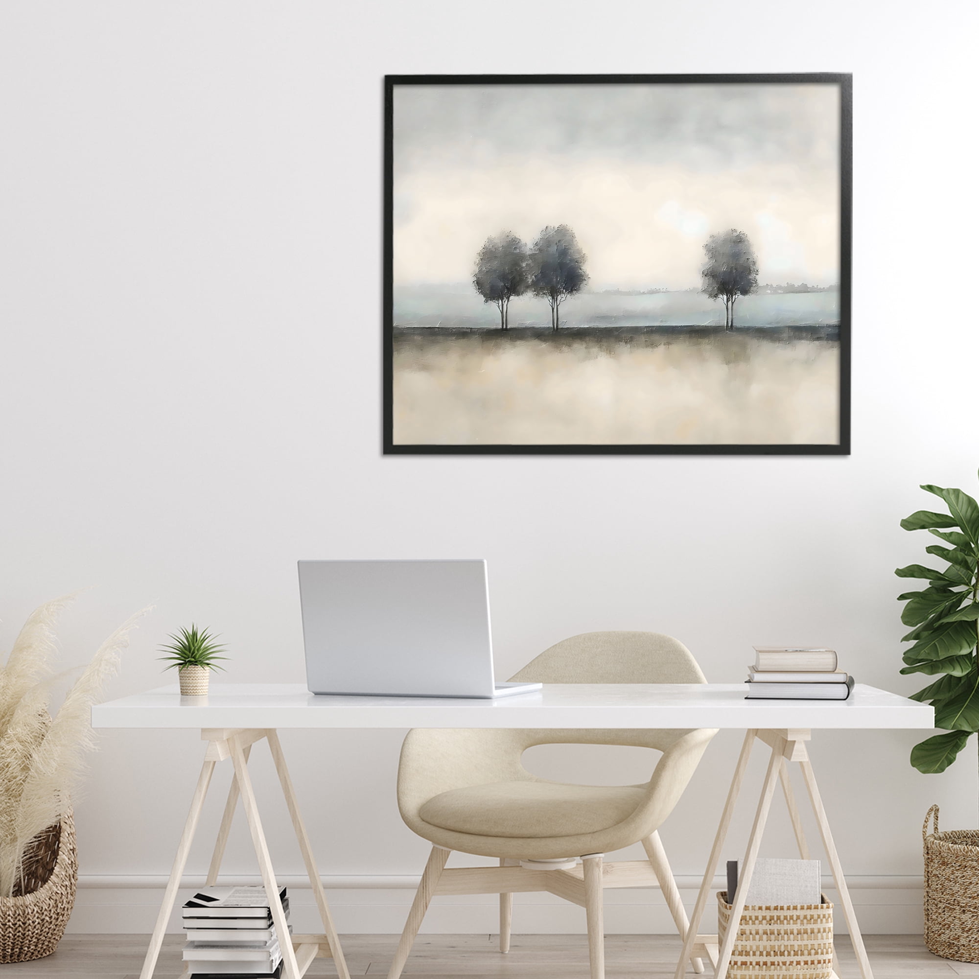 Stupell Industries Muted Trees Horizon Black Framed Giclee Art, design by Riley B