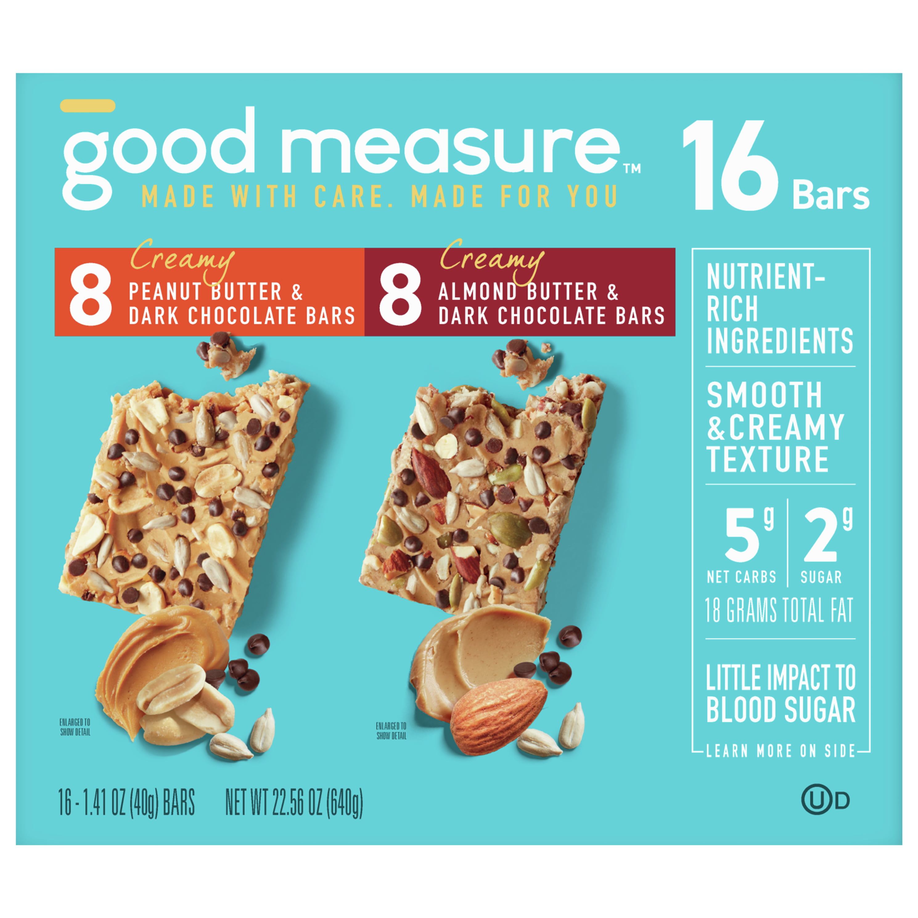 Good Measure Bars - Creamy Peanut & Dark Chocolate and Almond Butter & Dark  Chocolate Bars - 8 Bars of Each Flavor, 16 Bars Total
