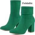 thumbnail image 3 of BLISSFUL STEP Women's Boots Faux Suede Rounded Toe Block Heel Foldable Ankle Boots Emerald Green 8.5, 3 of 8