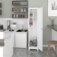 thumbnail image 3 of Broom Closet Storage Cabinet,65" H Slim Tool Cabinets with Locking Door and 2 Shelves,Utility Cabinet with Hanging Rod and Hooks for Home Office,White, 3 of 8