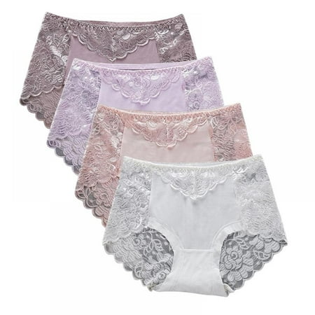 

Lace Briefs for Women Plus Size - Ultra Comfort Soft Breather High Waisted Full Coverage Panties Everyday Use M-3XL(4-Packs)