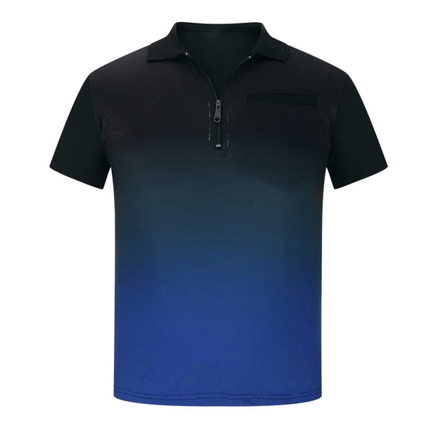 Hombres Casual Pullover Cremallera Turndown Manga corta Slim Fit Gradiente Tops Pompotops oipoqjl45302