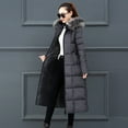 thumbnail image 3 of asdoklhq Womens Plus Size Coats Clearance Women Outerwear Faux Hooded Coat Long Cotton-padded Jackets Pocket Coats, 3 of 6