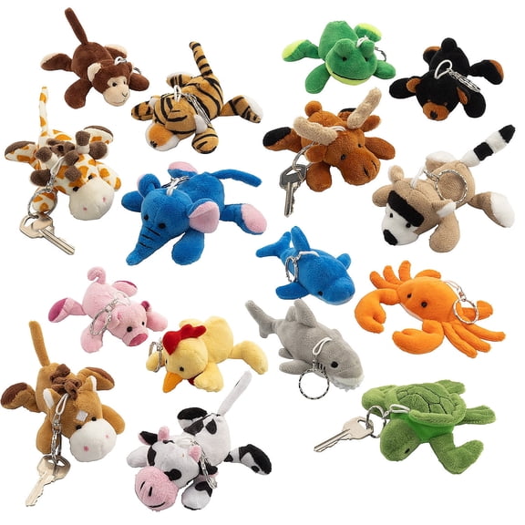 Fun Express 4 3/4" Mini Animal Stuffed Characters Keychain Assortment – 48 Pieces