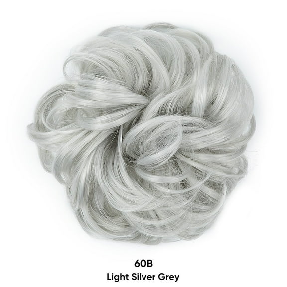 Nvzi Messy Bun Hair Piece Wavy Curly for Women Hair Bun Hair Piece with Elastic Band Scrunchies Stretchy Fluffy Chignon Ponytail Hairpieces Updos for Women,Light Silver Grey