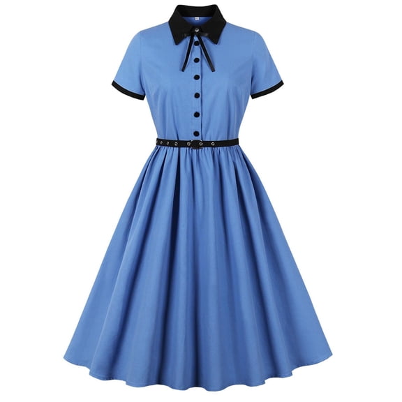 Women's Summer Solid Fashion Leisure Short Sleeve Stand-up Collar Dress