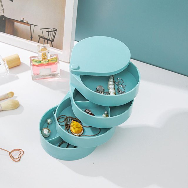 Jewelry Organizer Small Jewelry Storage Box Earring Holder for Women 4-Layer Rotating Travel Jewelry Tray Case with Lid for Bracelets Rings Bracelets