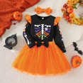 thumbnail image 2 of Weebloom Halloween Outfit Girl Skeleton Print Flutter Sleeve Top Short Skirt Fall Winter Party Dress Cozy Girls Outfits Black, 2 of 9