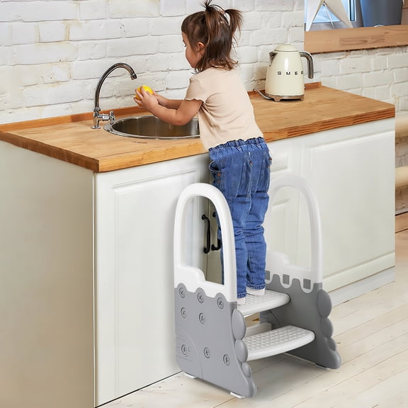 Toddler Step Stool for Bathroom Sink, Ronipic 2 Step Stools for Kids, Anti-Slip Stool for Kitchen Counter, Potty Training Toilet Stool with Handrail