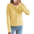 thumbnail image 2 of V-Neck Long Sleeves Cardigan Sweaters for Women Fall Winter Chunky Cropped Button Down Knit Sweater Jackets Yellow S, 2 of 9