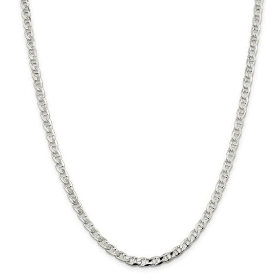 Solid 925 Sterling Silver Men's 4.65mm Flat Anchor Mariner Chain Necklace - with Secure Lobster Lock Clasp 18"