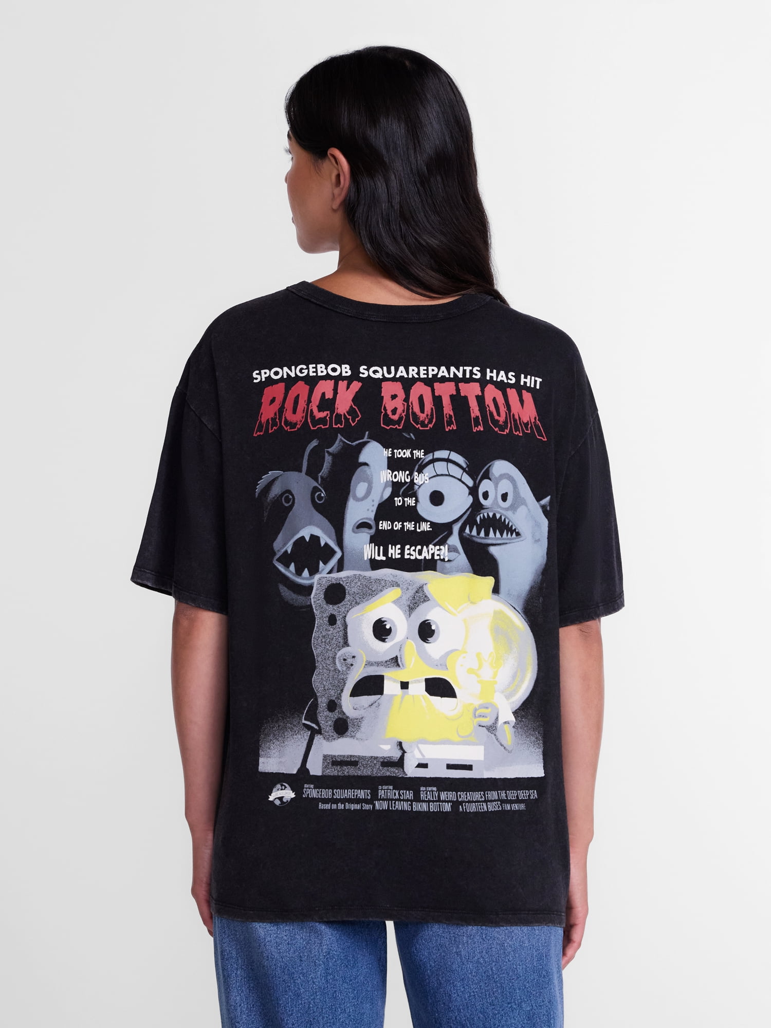 SpongeBob SquarePants Women's Oversized Front Back Graphic Tee, Sizes XXS-XXL