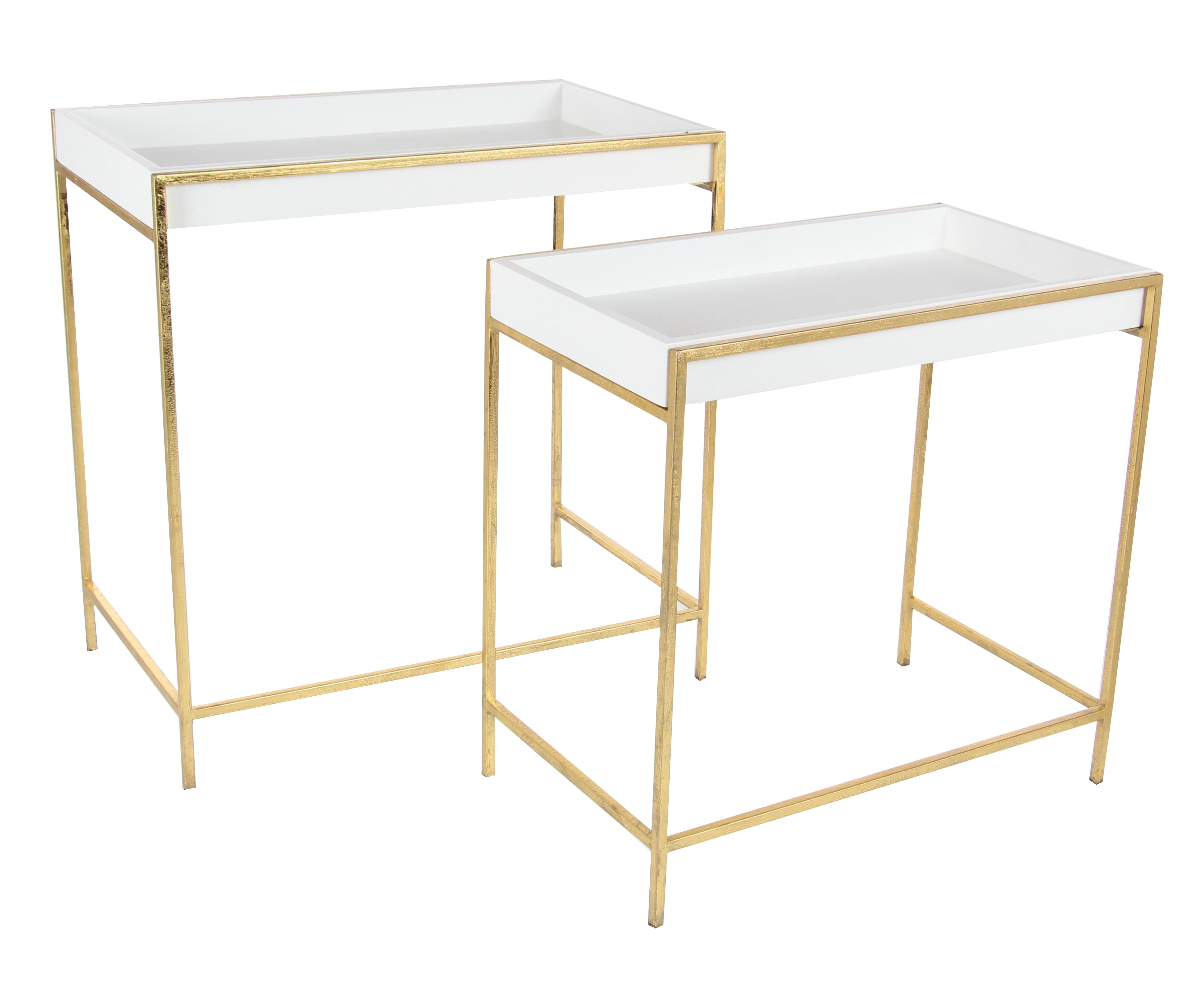 DecMode 22", 20" Gold Wood Contemporary Console Table, Set of 2