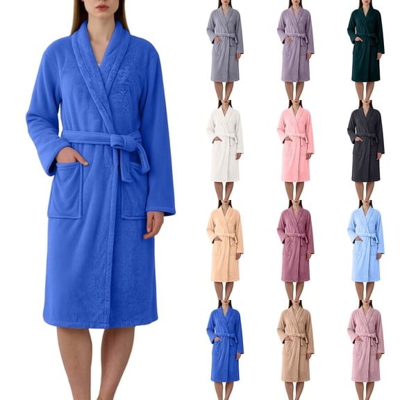 FchengtaiS Women Fleece Robe Short Cozy Plush Robes for Womens Soft Shawl Collar Warm Spa Bathrobe Loungewear with Pockets