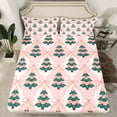 thumbnail image 2 of Manfei Pink Green Xmas Tree Twin Sheet Sets, Cartoon Christmas Buffalo Twin Fitted Sheet, Teen Kid Child Flat Sheet, Luxury Bedroom Decor, 3 Pieces, 2 of 7
