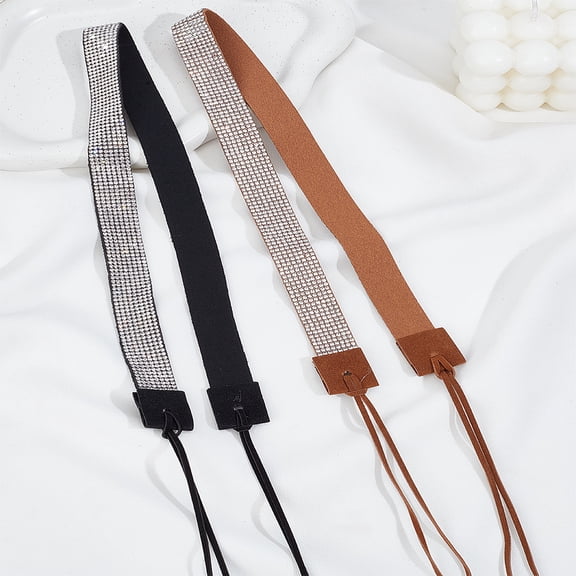 2Pcs Imitation Leather Hat Bands Adjustable Cowboy Hat Belt with Rhinestone Mixed Color Handmade Woven Cord for Women Men Cowboy