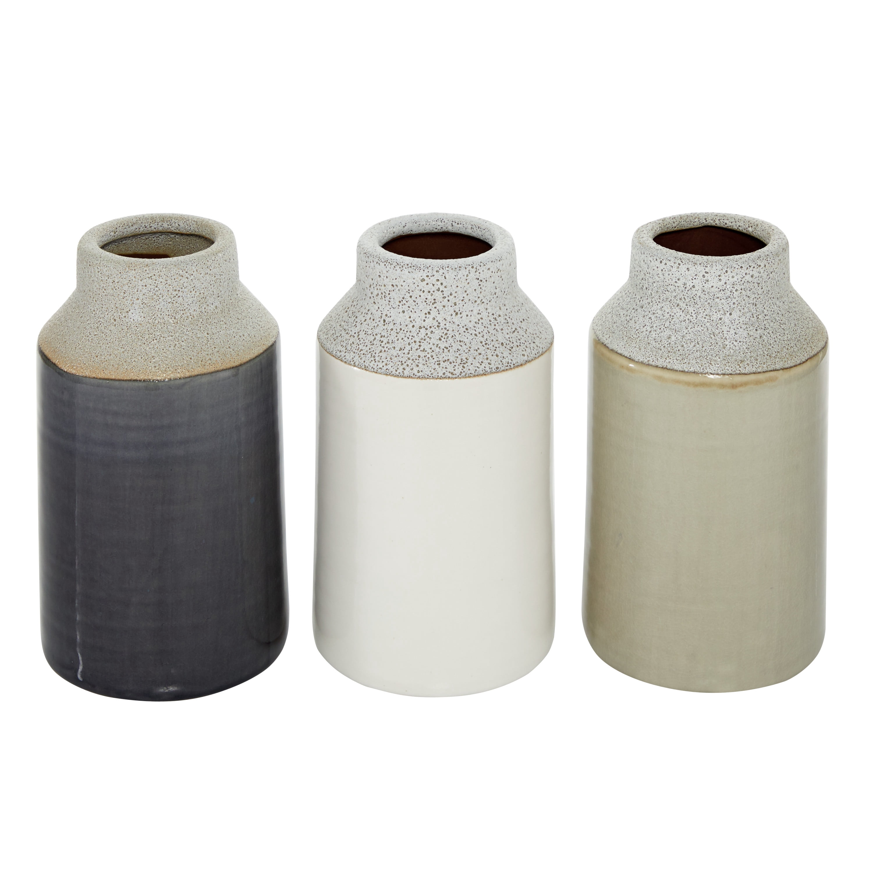 DecMode Ceramic Earthy, Coastal ,Minimalist, Neutral Vase Set of 3 5"W, 8"H, Matte and Textured Glaze Finish, in White, Beige and Charcoal Gray