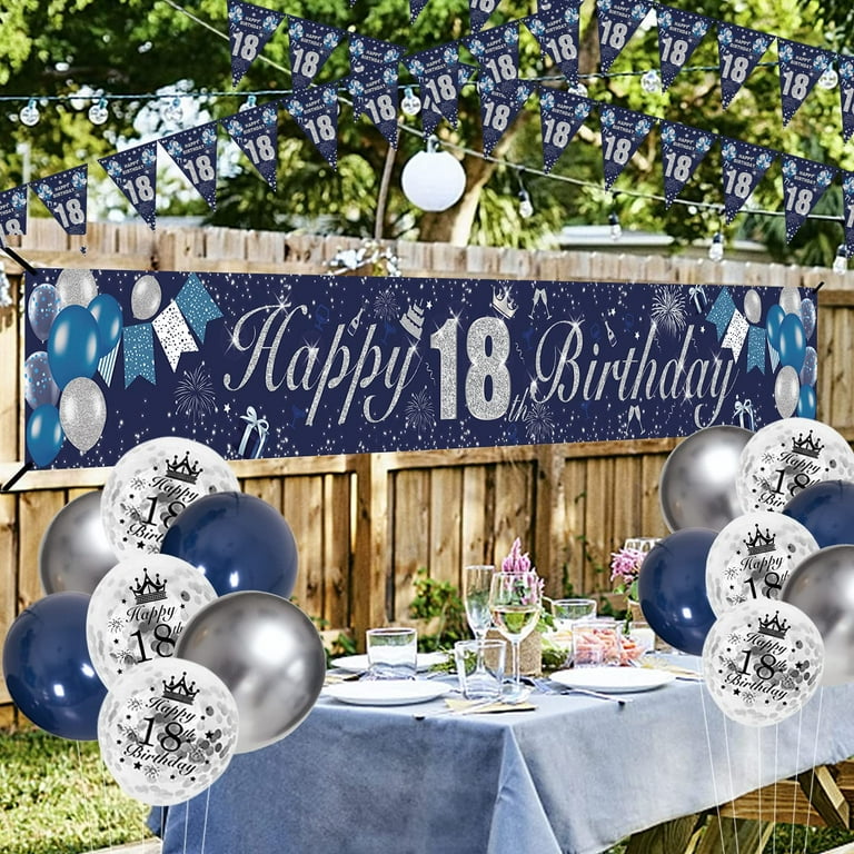 SPECOOL 18th Birthday Decorations for Boys Men, Navy Blue Silver