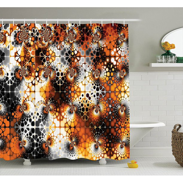 Burnt Orange Decor Shower Curtain Set by , Vintage Mosaic Pattern with