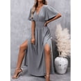 thumbnail image 6 of Grey V-Neck Butterfly Sleeve High Slit Maxi Dress With Belted Waist For Women, 6 of 7