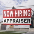 thumbnail image 2 of Now Hiring Appraiser 13 oz Heavy Duty Vinyl Banner Appraiser Jobs Available Appraiser Help Wanted Sign for Business Indoor/Outdoor Single-Sided with Metal Grommets (1.5x5 ft, Wh & Re & Bk), 2 of 6