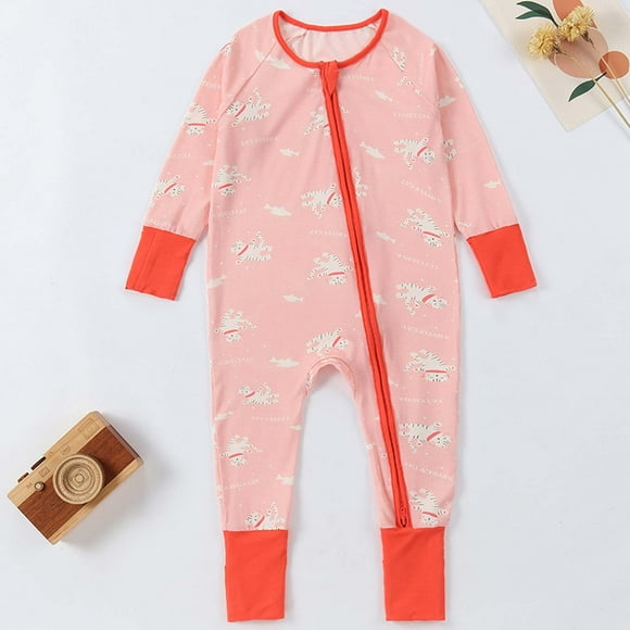 Cowsor Onepiece Romper Baby Boy Girl Newborn Zip Up Outfit Long Sleeve Rollover cuffs