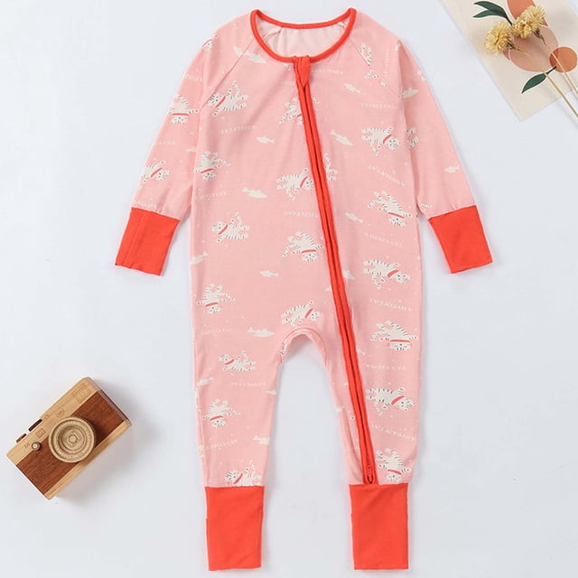 Cowsor Onepiece Romper Baby Boy Girl Newborn Zip Up Outfit Long Sleeve Rollover cuffs