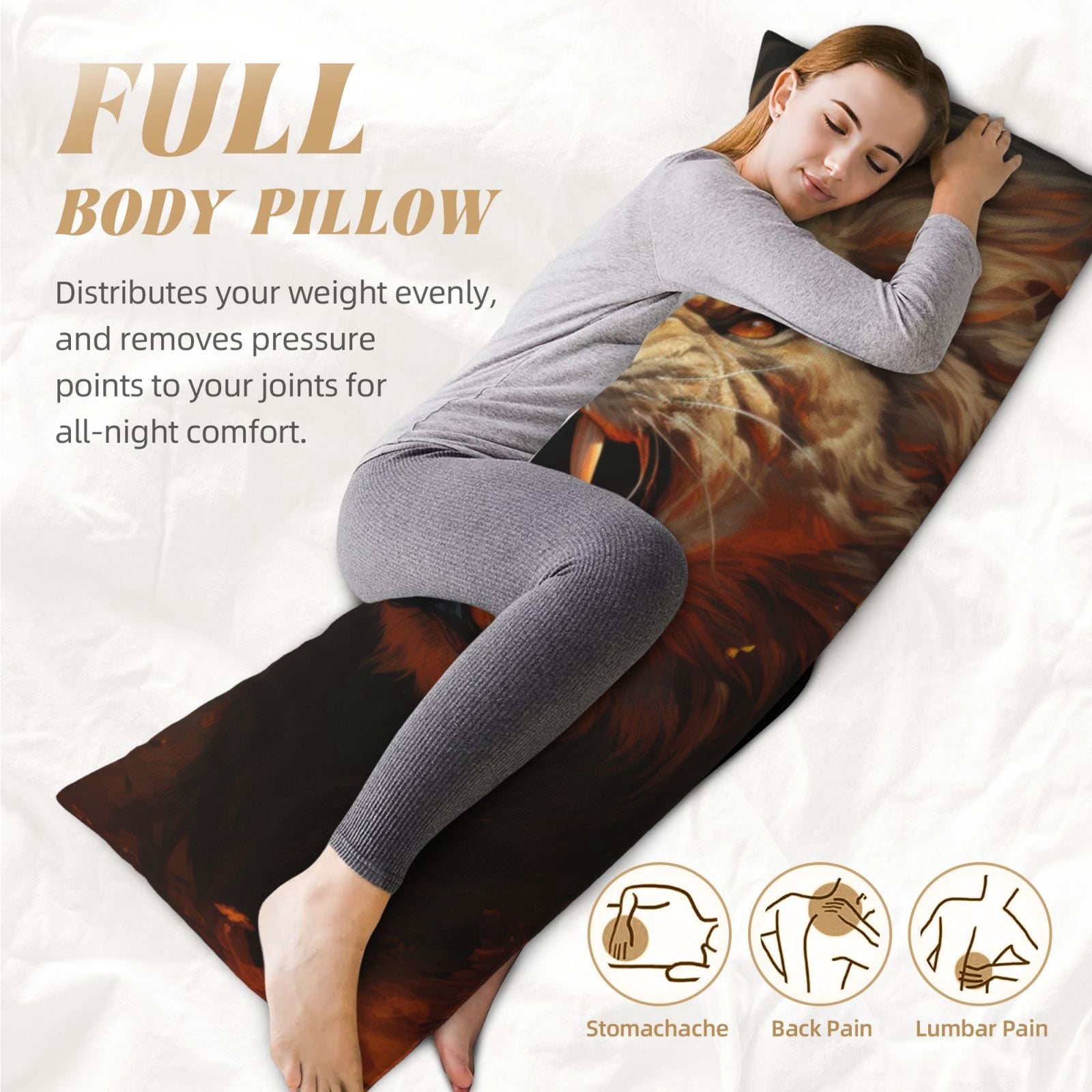 Naloa Cool Flame Lion A Super Soft 20x60 Body Pillow Case,Long Side Hidden Zipper（PILLOWS ARE NOT INCLUDED）