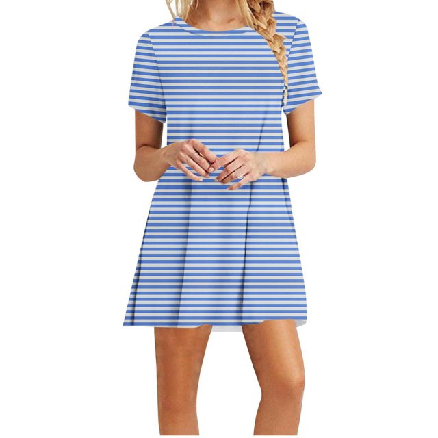 Vestidos de Verano de Mujer Cuello Redondo Manga Corta Impreso, Ligero Y Cómodo Vestidos Casuales para Mujeres