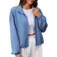 thumbnail image 2 of Pounoo Jackets for Women Stand Collar Long Sleeve Drawstring Hem Jacquard Plain Womens Jacket Relaxed Fit Travel Wear Wrinkle Resistant Jean Jacket Women, 2 of 8