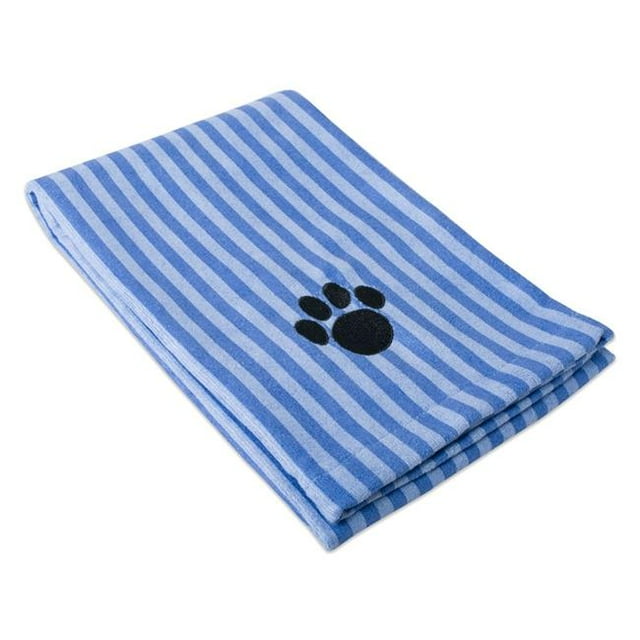 Design Imports CAMZ36570 Blue Stripe Embroidered Paw Pet Towel