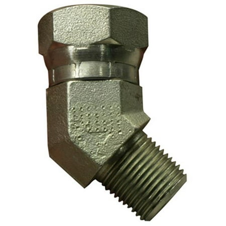 45 Degree Female Swivel - 39005500 .37 in. Male Pipe x .50 in. Female Pipe, 45 Degrees Swivel, Hydraulic Adapter
