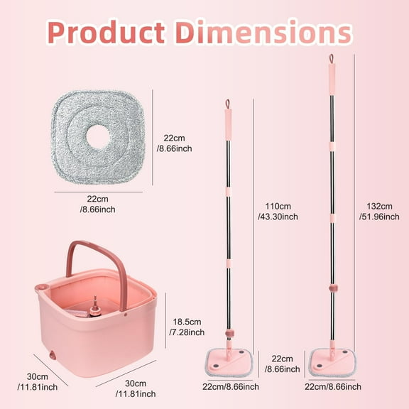 Spin Mop and Bucket Set with Self-Separating Dirty and Clean Water System - Pink