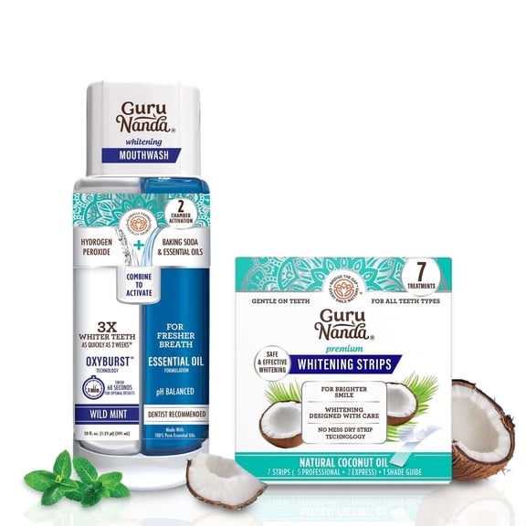 GuruNanda Whitening Wonder Duo, Oxyburst Mouthwash & Whitening Strips