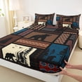 thumbnail image 4 of Castle Fairy Rustic Jungle Animal Bear Queen Sheets 4 Pieces,Bohemian Aztec Tribal Plaid Queen Sheet Sets,Sepia Red Blue,1 Fitted Sheet, 1 Flat Sheet and 2 Pillowcases, 4 of 6