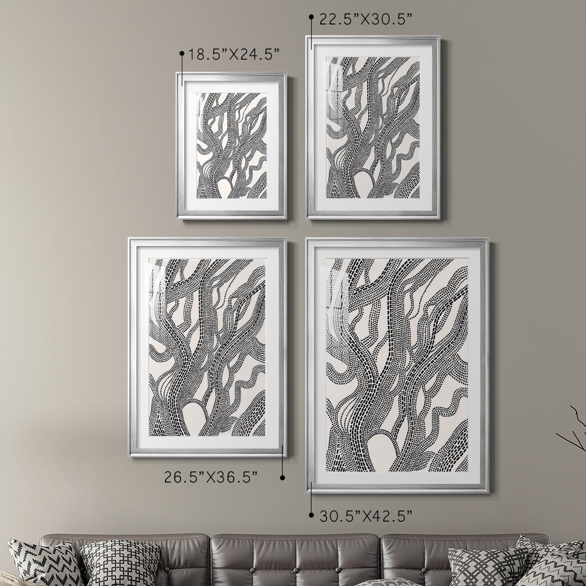 Wexford Home Dots and Dashes I Premium Framed Print, 26.5" x 36.5" - Ready to Hang, Silver (Set of 2)