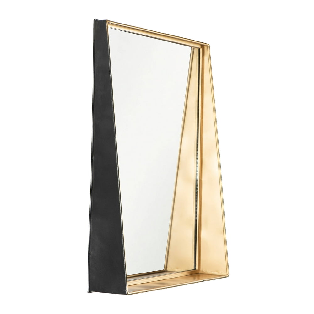 Gold & Black Rectangular Metal Mirror with Shelf Frame