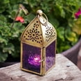 thumbnail image 3 of In the Breeze 9203 — Purple Mini Square Tealight Lantern — Moroccan-Style Boho Chic Tealight Glass and Metal Tabletop Lantern, 3 of 4