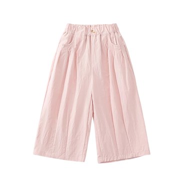 zbxnLI Girls Wide Leg Pants Toddler Solid Color Loose Elastic Waist Casual Pants Lightweight Pants