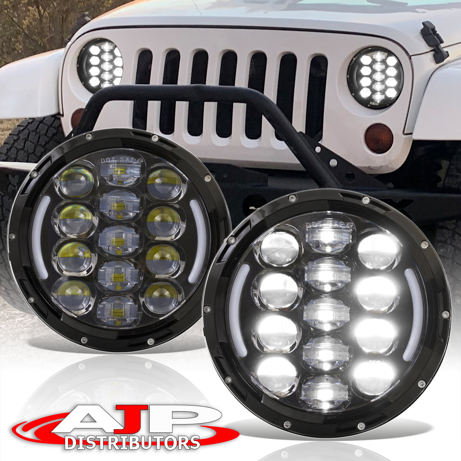 2X 7 INCH LED Headlights Fit Jeep Wrangler Land Rover Defender H6012 H6014 H6015 