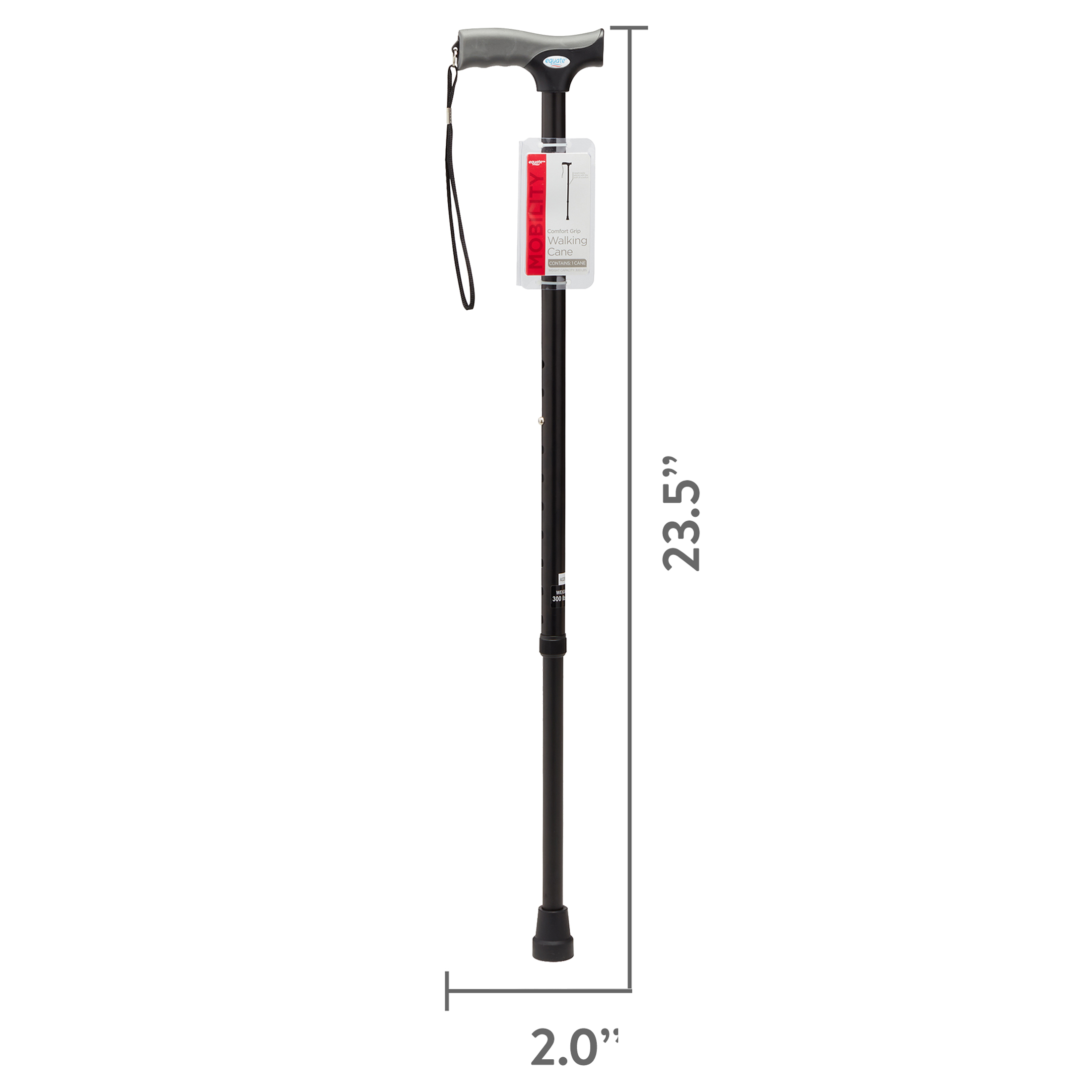 Equate Comfort Grip Walking Cane for All Occasions, Adjustable, Wrist Strap, Black, 300 lb Capacity - image 4 of 8