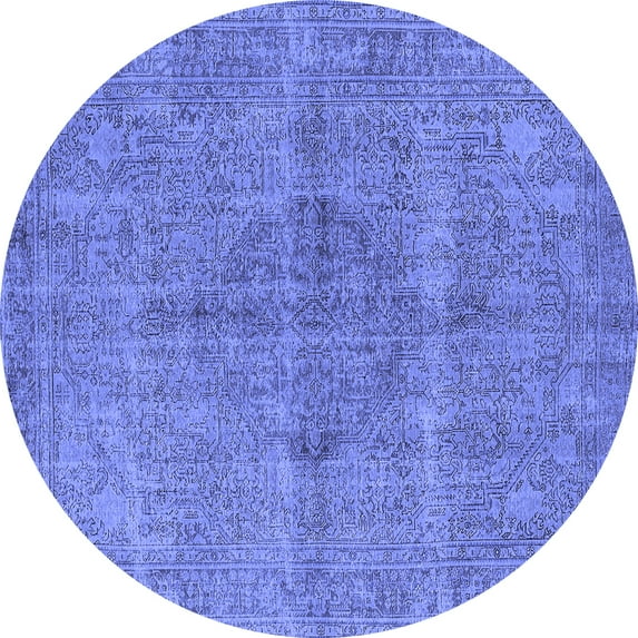 Ahgly Company Machine Washable Indoor Round Oriental Blue Industrial Area Rugs, 4' Round