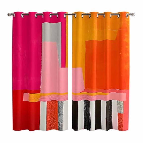 Pink Orange Kitchen Curtains 84 Inch Length, Geometric Modern Abstract Oil Painting Grommet Top Bedroom Living Room Curtains, Light Filtering Cafe Curtain Drapes 2 Panels Set 104''x84''
