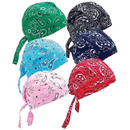 6 Assorted Designs Skull Caps Paisley Bandanna Biker Skull Hat Caps