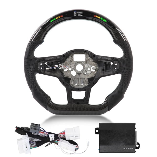 Carbon Fiber LED Steering Wheel,Carbon Fiber LED Shift Flat Bottom Steering Wheel LED Performance Steering Wheel Crafted with Care