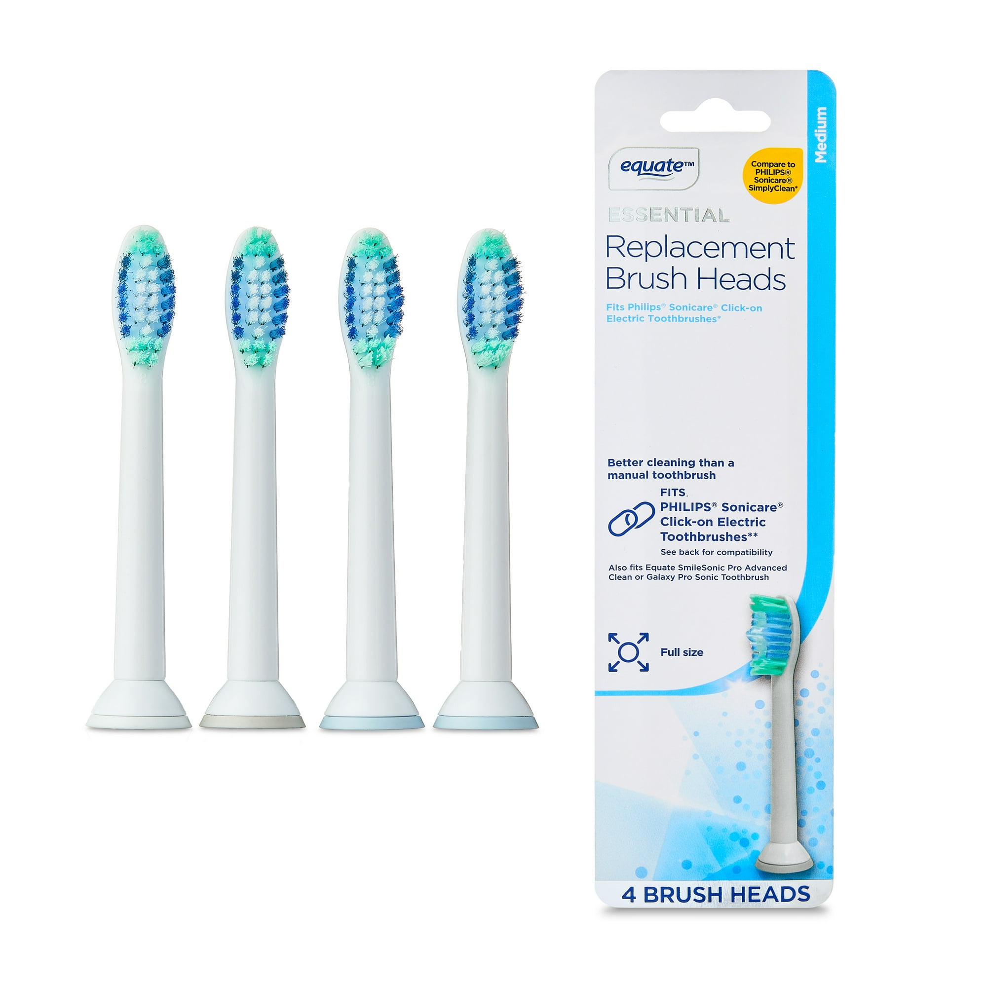 Equate Essential Electric Toothbrush Replacement Heads, 4 Count