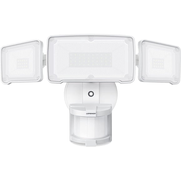 LEPOWER Lumières de Sécurité LED Détecteur de Mouvement Lumière Extérieure, 38W 4200LM Lumière, 5500K, IP65 Étanche, 3 Têtes Détectées pour Garçons