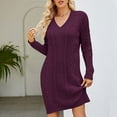 thumbnail image 2 of Besolor Sweater Dress for Women Long Sleeve V Neck Cable Knit Pullover Sweaters Casual Knit Fall Mini Dresses, 2 of 7